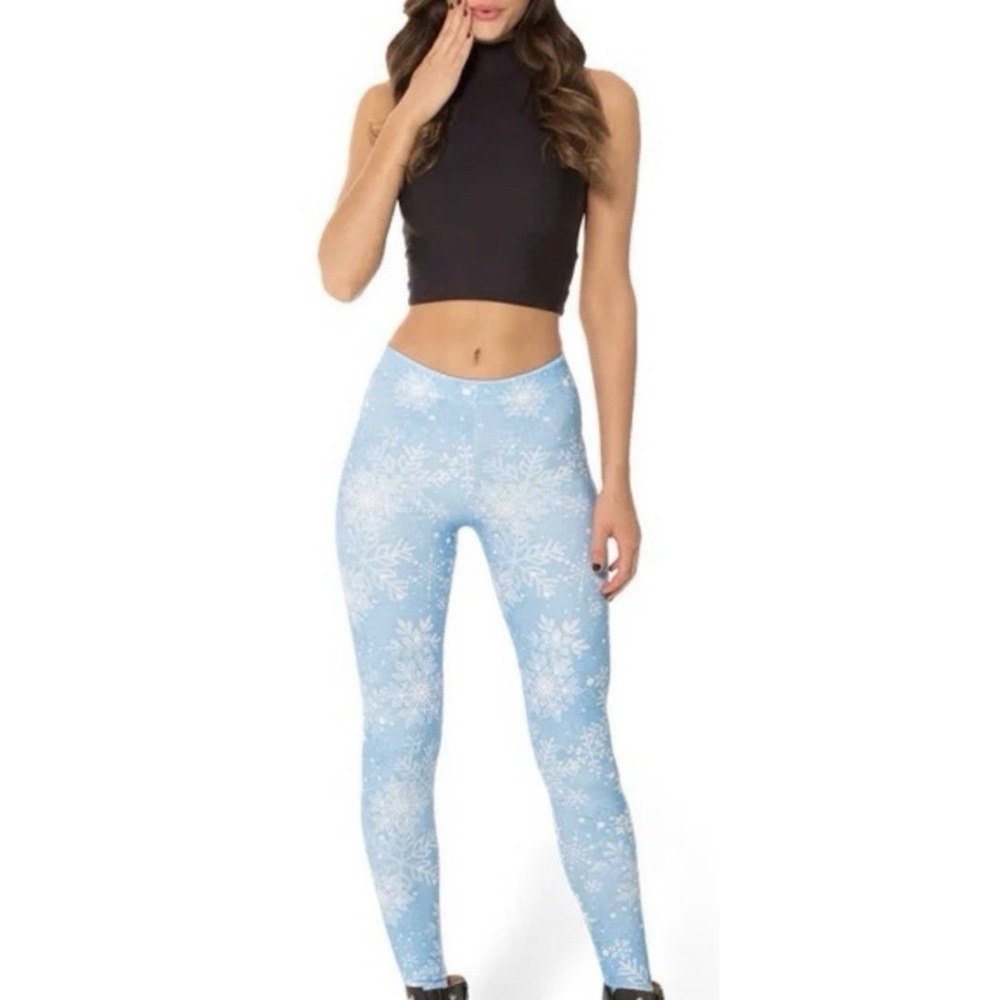 Blackmilk Blue Snowflake Toasties Leggings Women's SZ SM Warm Holidays Leisure